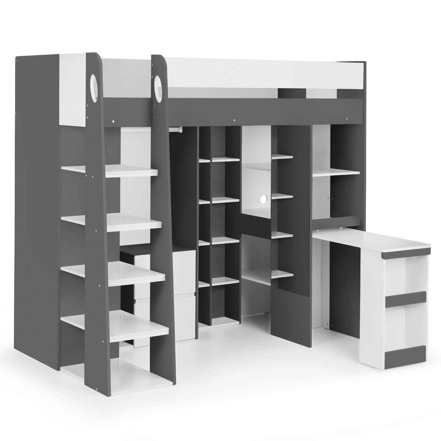 Aurora High Sleeper Bed in Charcoal & White