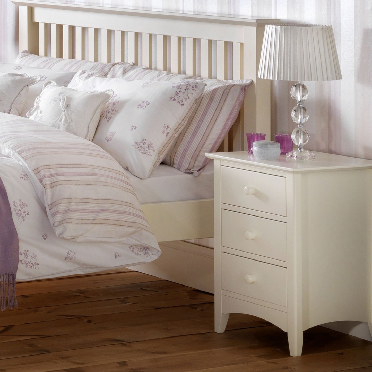 Cameo 3 Drawer Bedside in Stone White