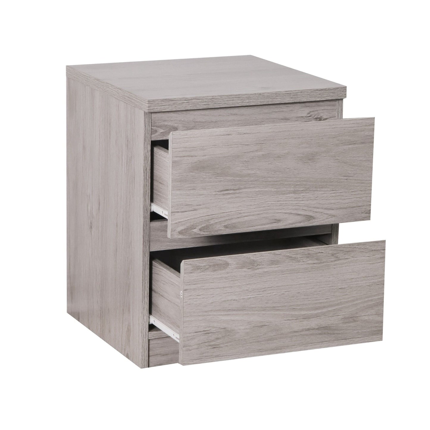 Jupiter 2-drawer bedside in grey oak with drawers half open