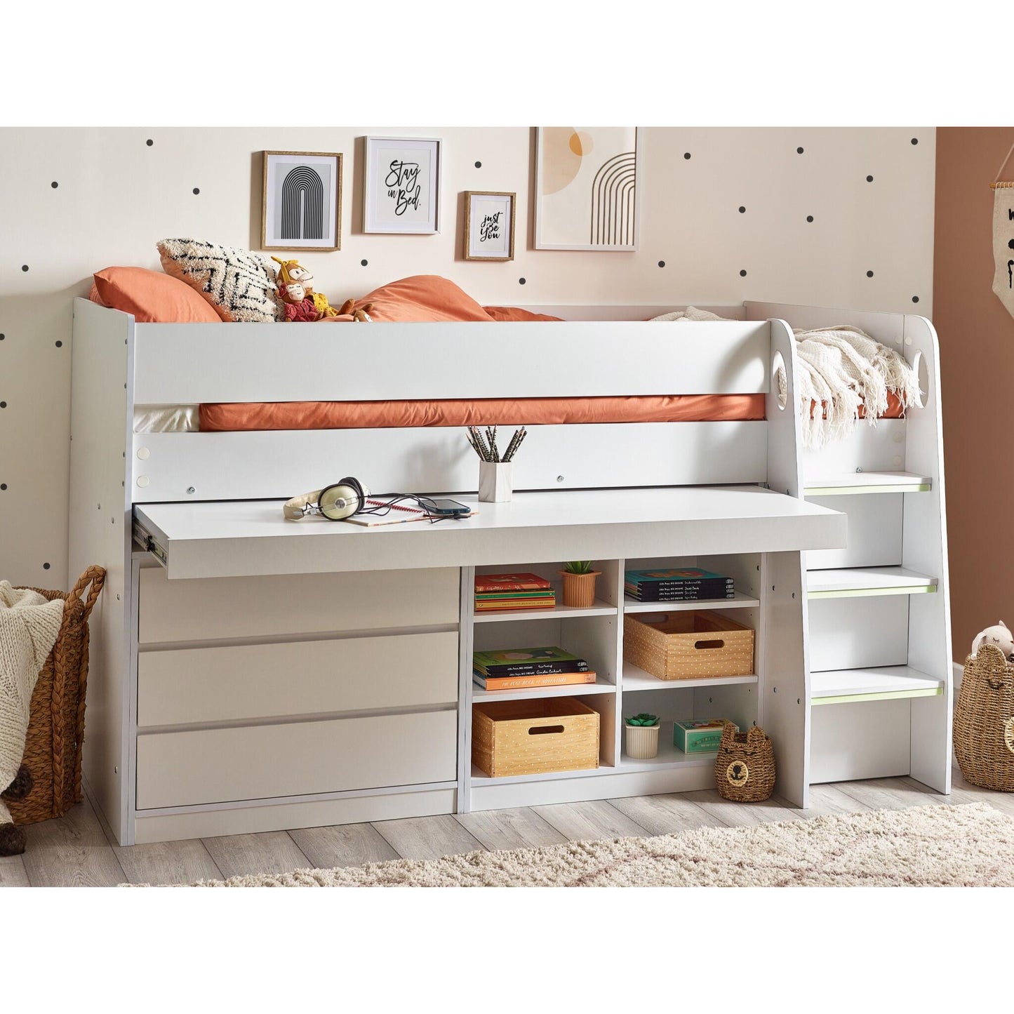 Vespa Mid Sleeper Storage Bed in White