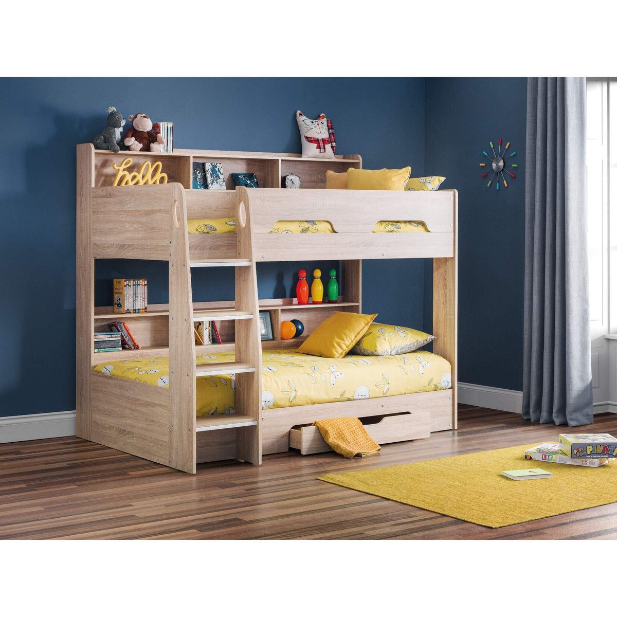 Wider bedroom view of the Orion Bunk Bed in sonoma oak