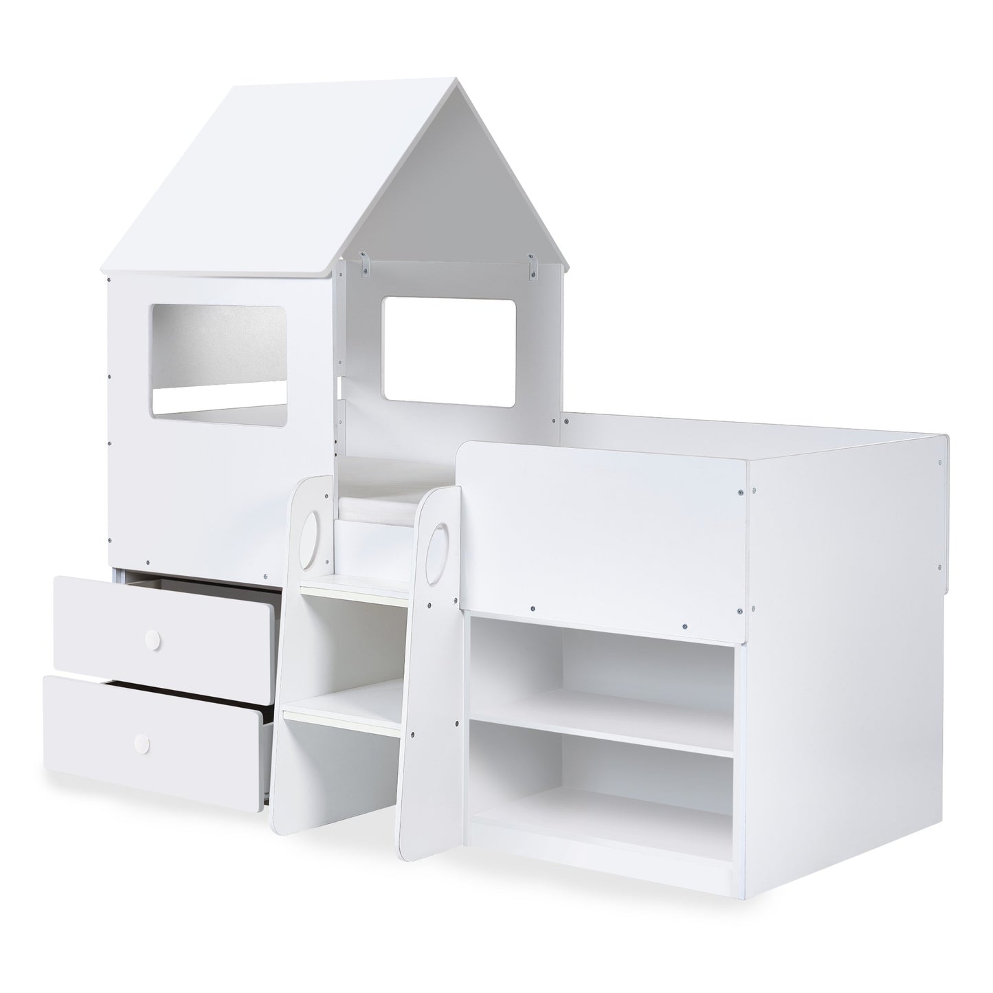 Front view of the Orpheus Mid Sleeper House Bed in white
