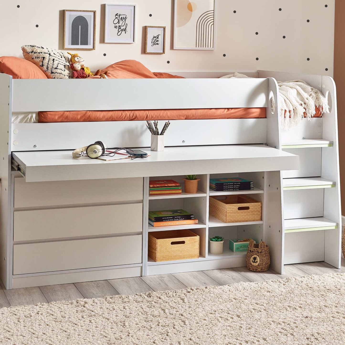 Vespa Mid Sleeper Storage Bed in White