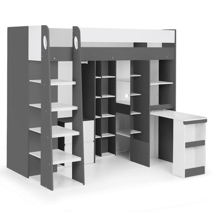 Aurora High Sleeper Bed in Charcoal & White