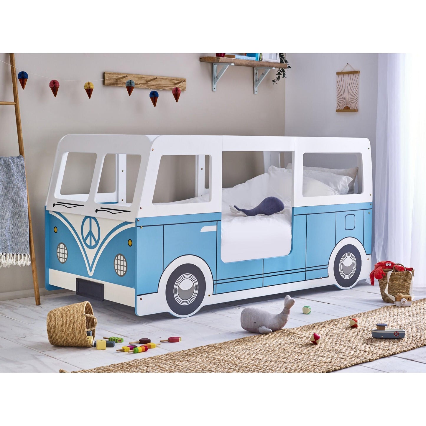 Campervan Low Sleeper Bed in Blue & White
