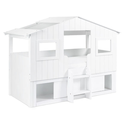 Front angled view of Acorn Treehouse white mid sleeper bed