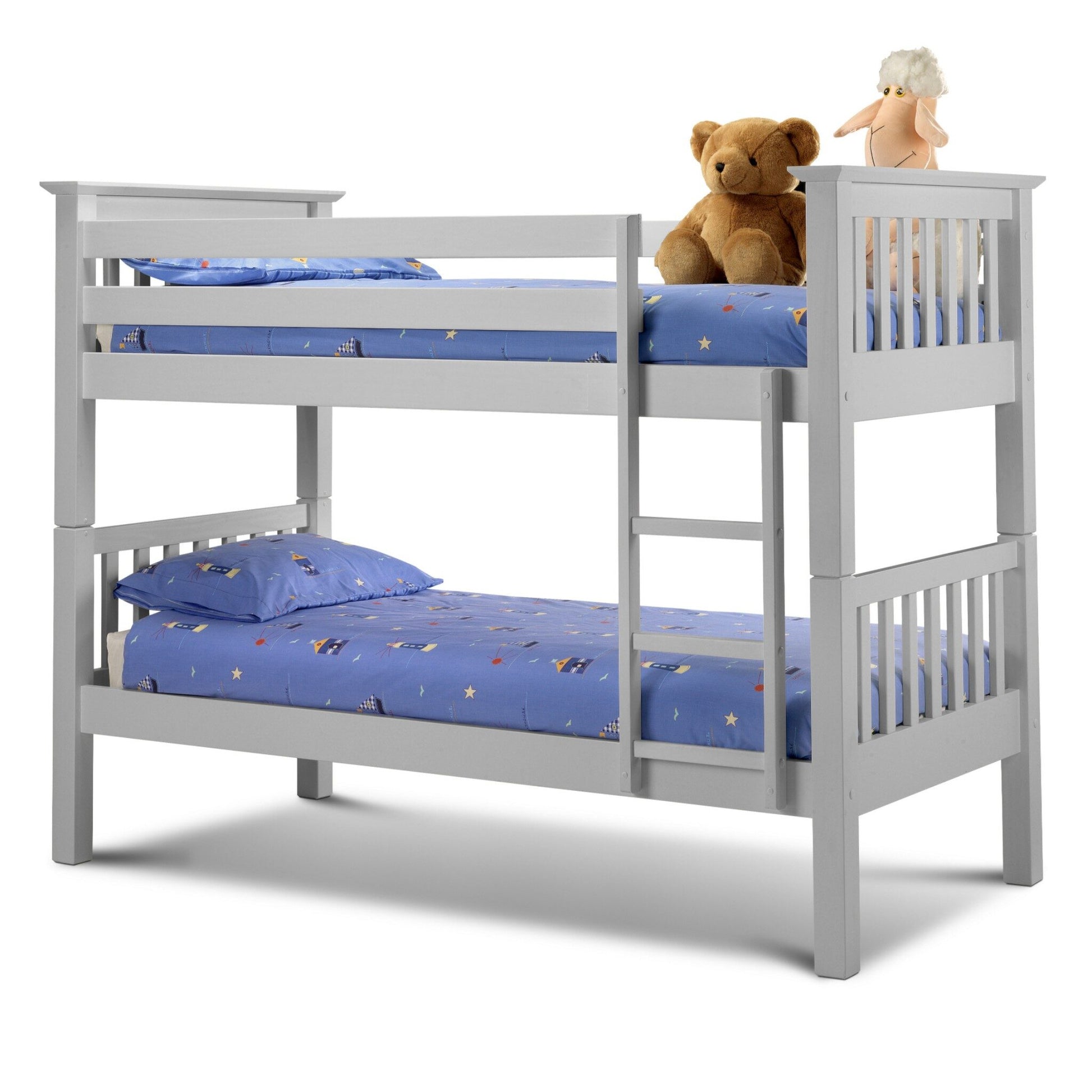 Front angled view of Barcelona Bunk Bed in dove grey