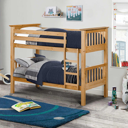 Barcelona Bunk Bed in pine styled in a child's bedroom setting