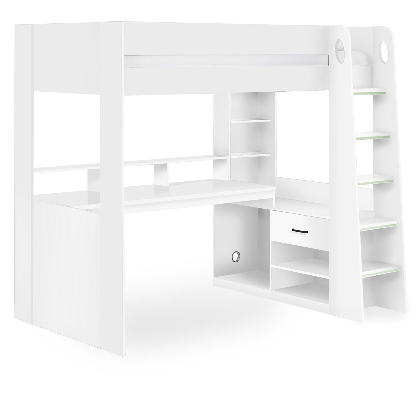Front angled view of Blaze High Sleeper Gaming Bed in white