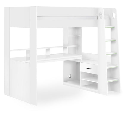 Front angled view of Blaze High Sleeper Gaming Bed in white