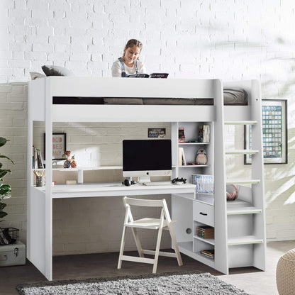 Blaze High Sleeper Gaming Bed in white shown in a child's bedroom setting