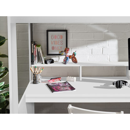 Desk and shelf detail of Blaze High Sleeper Gaming Bed in white