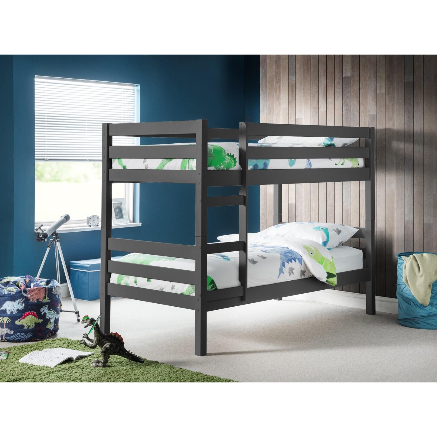 Camden Bunk Bed in anthracite styled in a wider bedroom setting