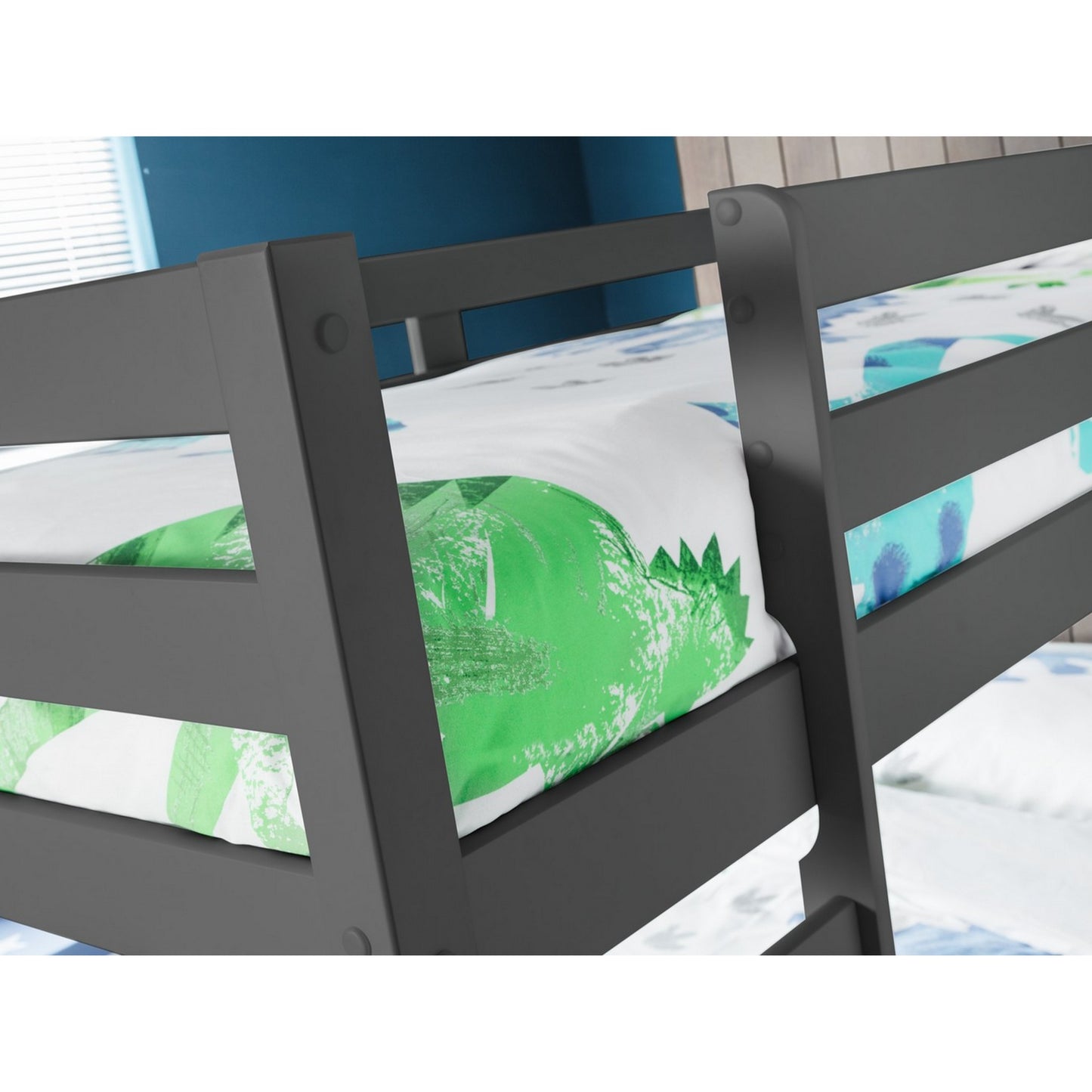Upper bunk safety rail and ladder detail of Camden Bunk Bed in anthracite