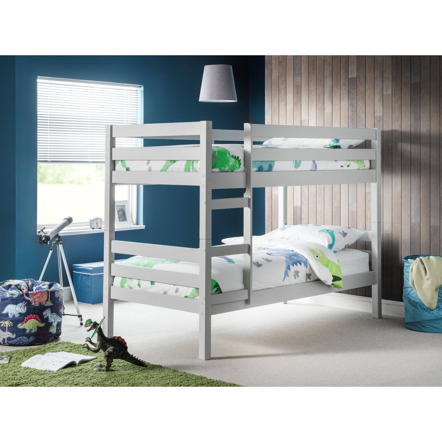 Camden Bunk Bed in dove grey styled in a wider bedroom setting