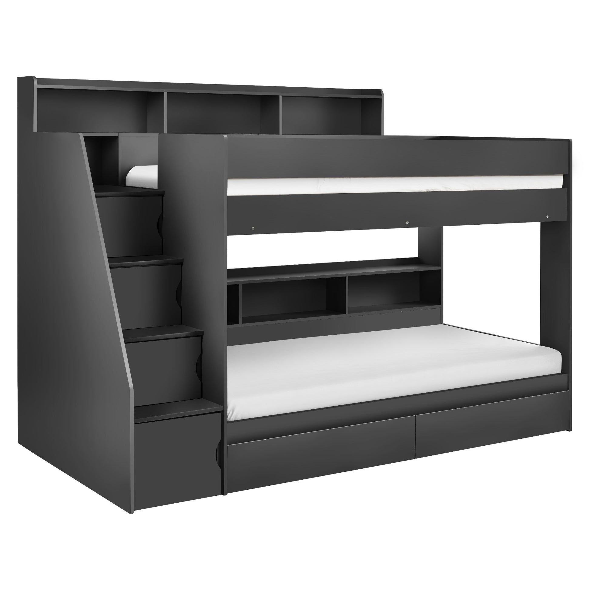 Front angled view of Camelot Staircase Bunk Bed in anthracite