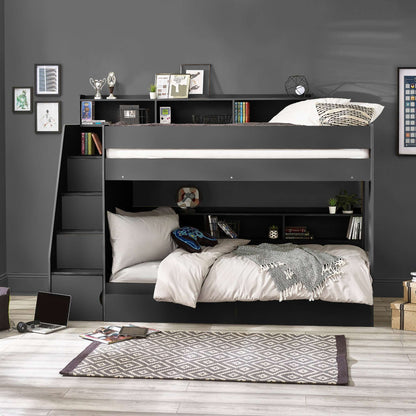 Camelot Staircase Bunk Bed in anthracite with closed storage and drawers