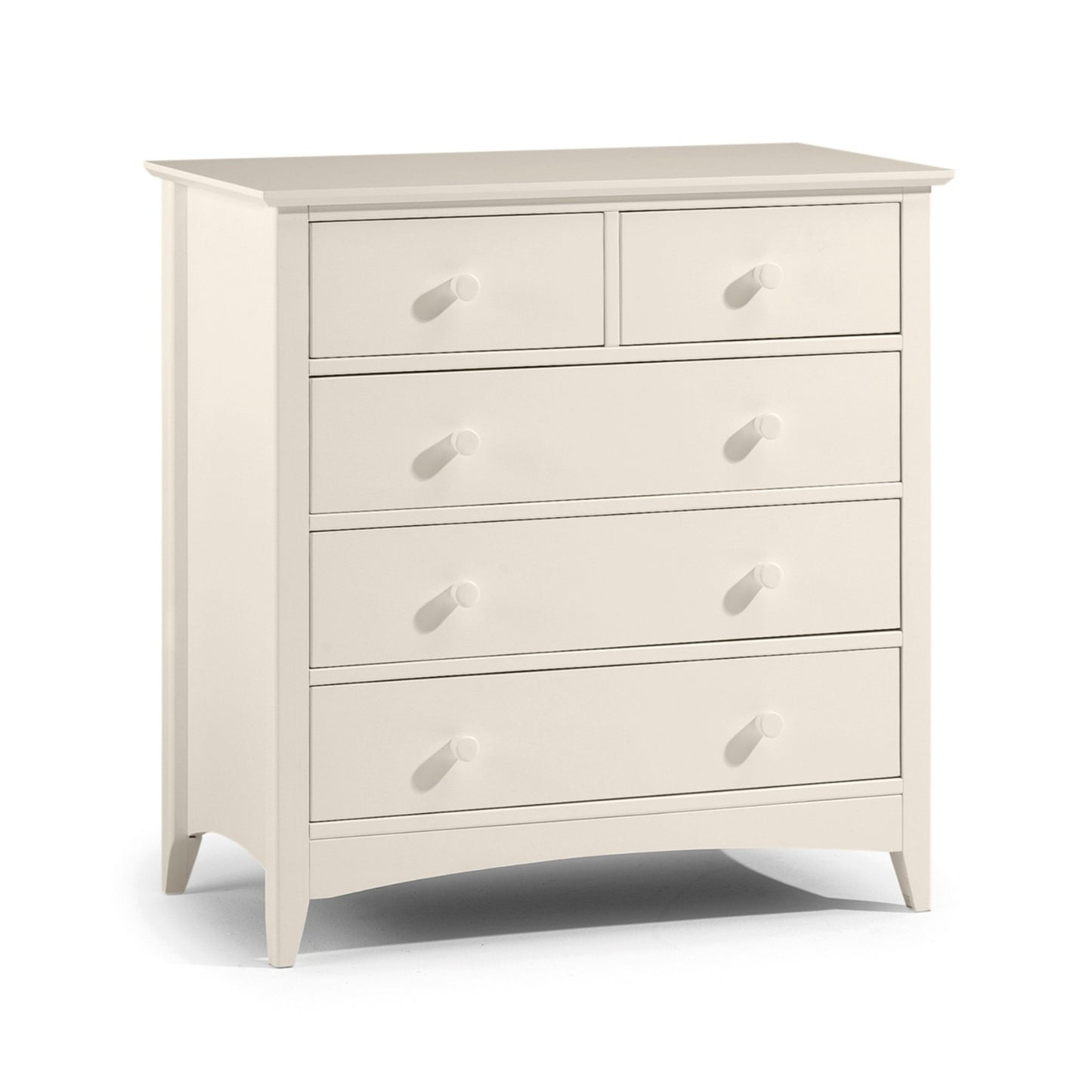Cameo 3 + 2 Drawer Chest in Stone White shown on a white background.