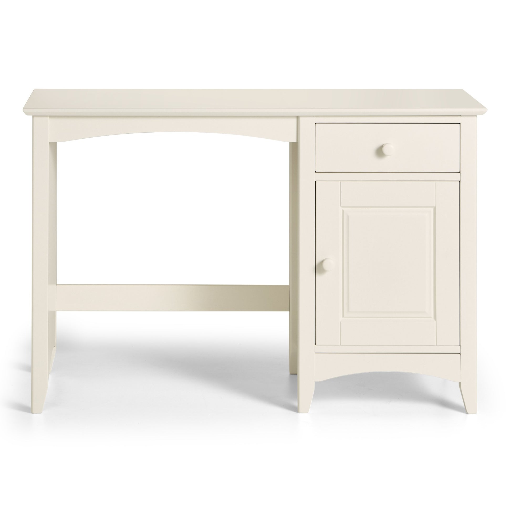 Cameo Desk in Stone White on a white background.