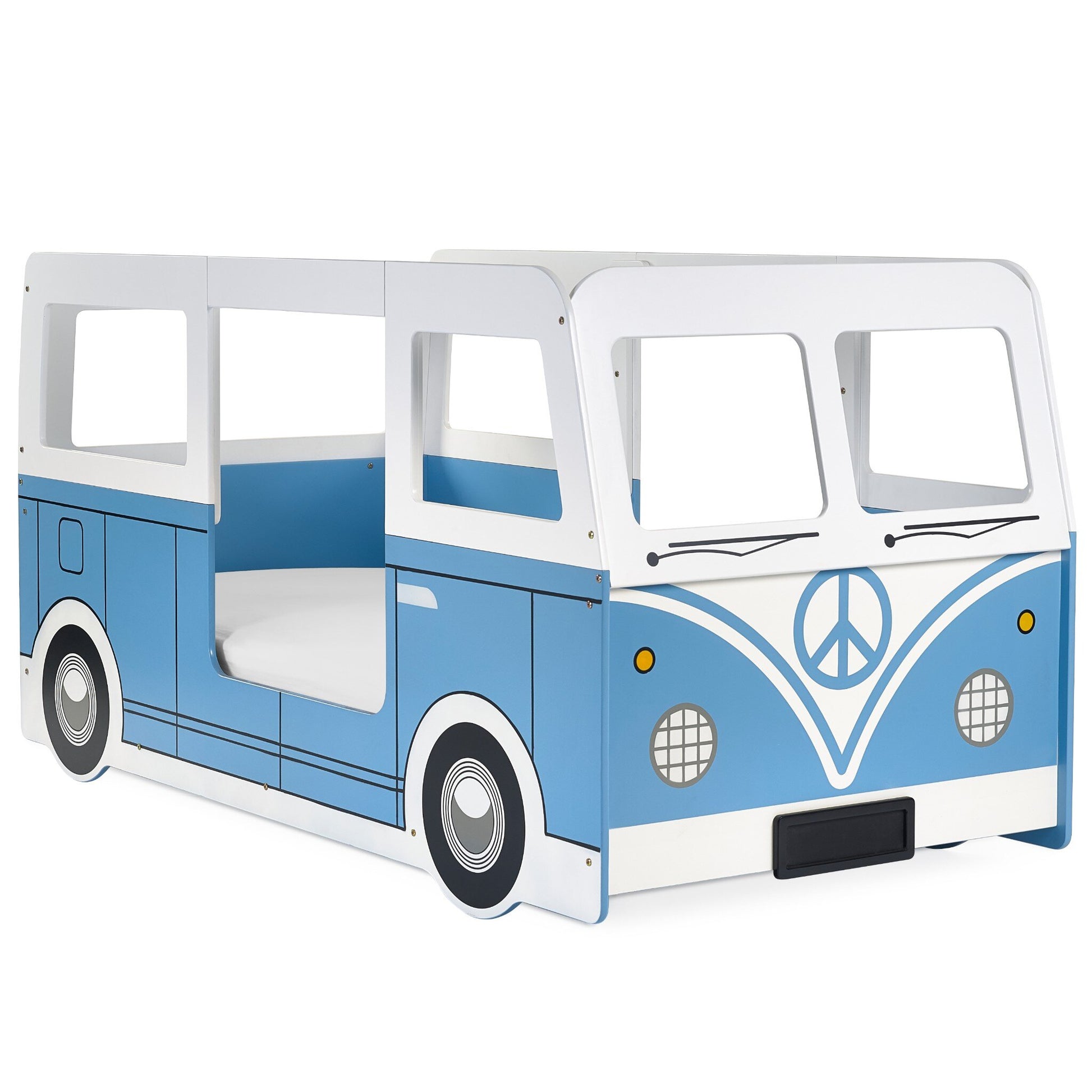 Front angled view of Campervan Low Sleeper Bed in blue and white