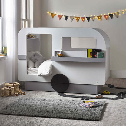 Caravan Tourer Low Sleeper Bed in white and grey shown in a child's bedroom setting