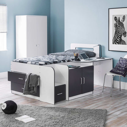 Cookie Cabin Bed in white and charcoal styled in a bedroom setting