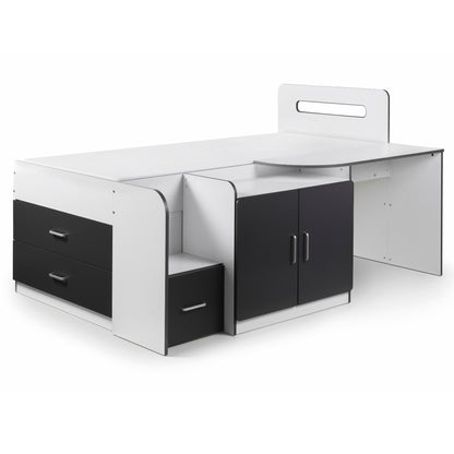 Cookie Cabin Bed in white and charcoal on a plain background