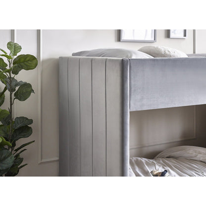 Upholstered end panel detail of Daytona Grey Velvet Bunk Bed