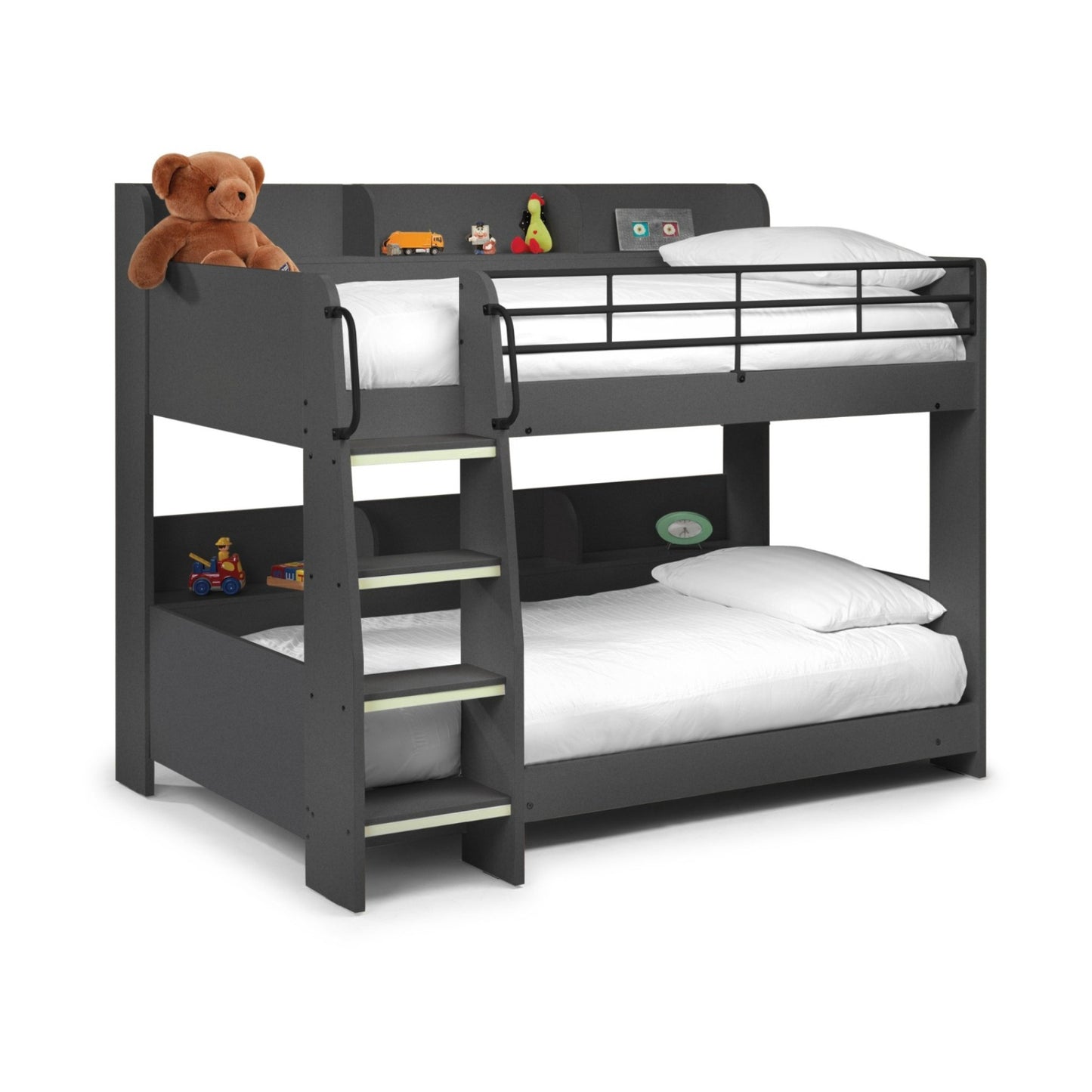 Angled view of a children's bunk bed in anthracite