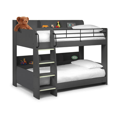 Angled view of a children's bunk bed in anthracite