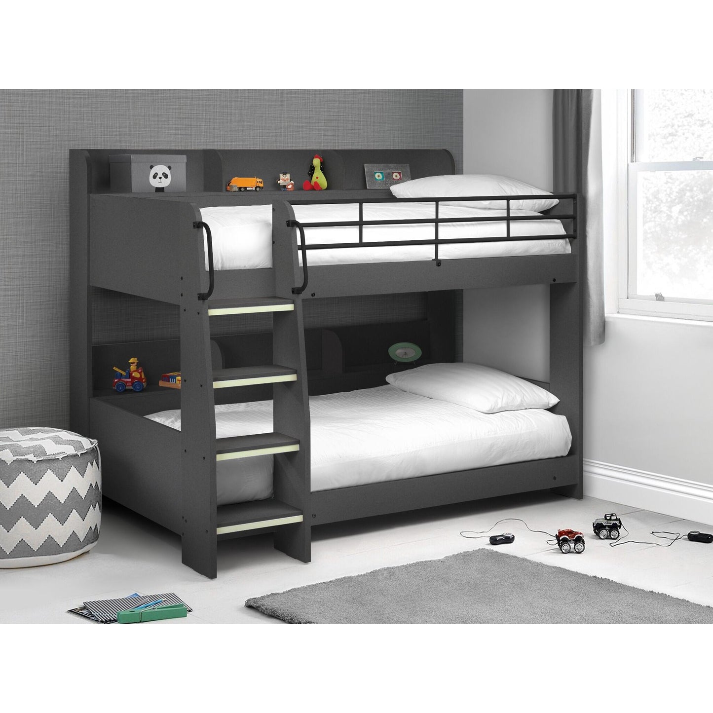 Domino Bunk Bed in anthracite shown in a wider bedroom setting