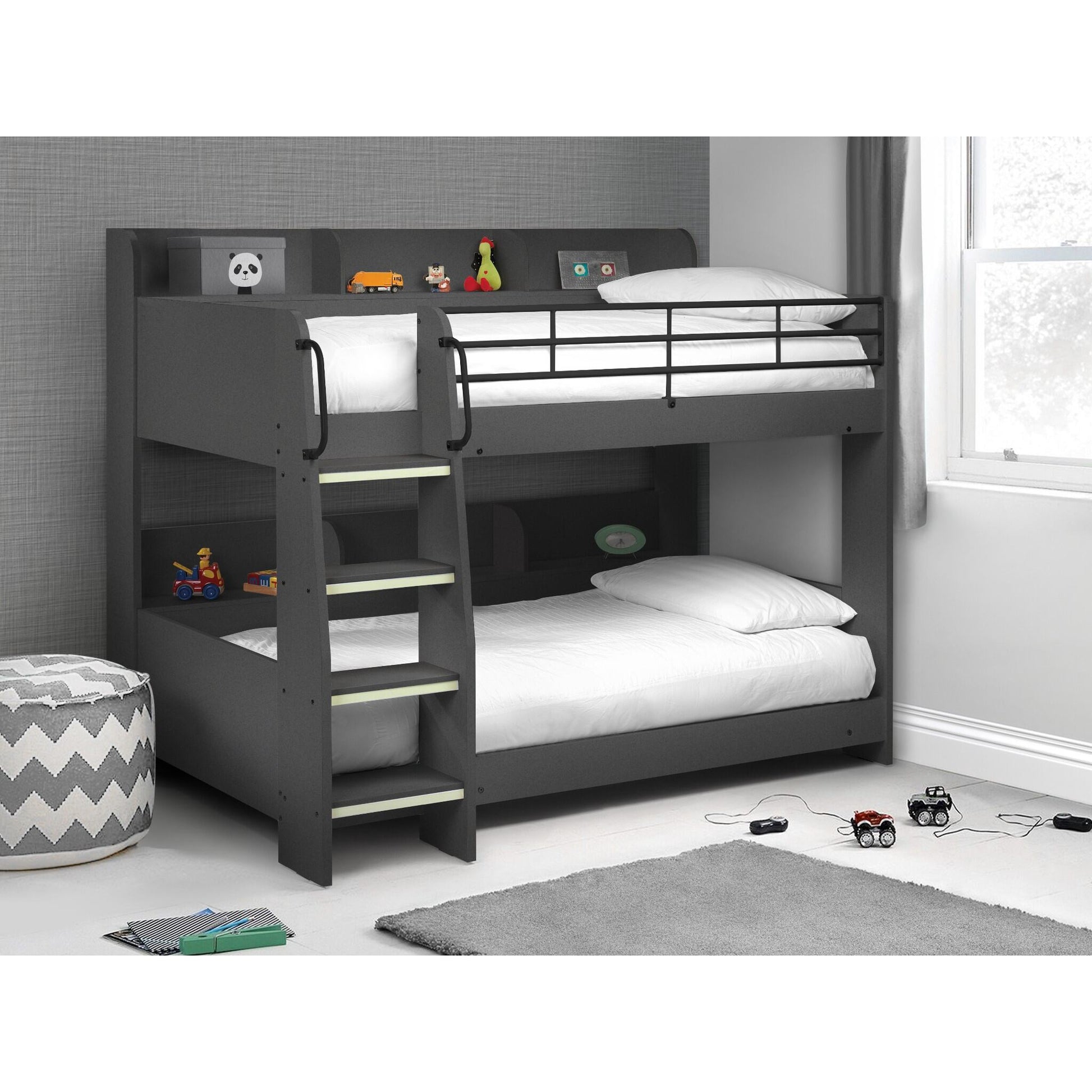 Domino Bunk Bed in anthracite shown in a wider bedroom setting