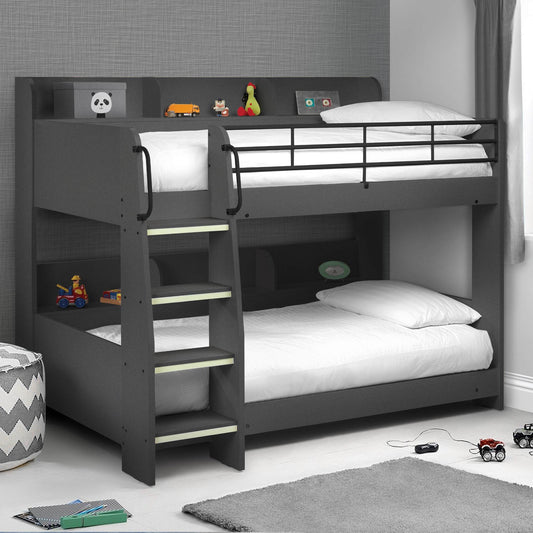 Domino Bunk Bed in anthracite styled in a children's bedroom setting