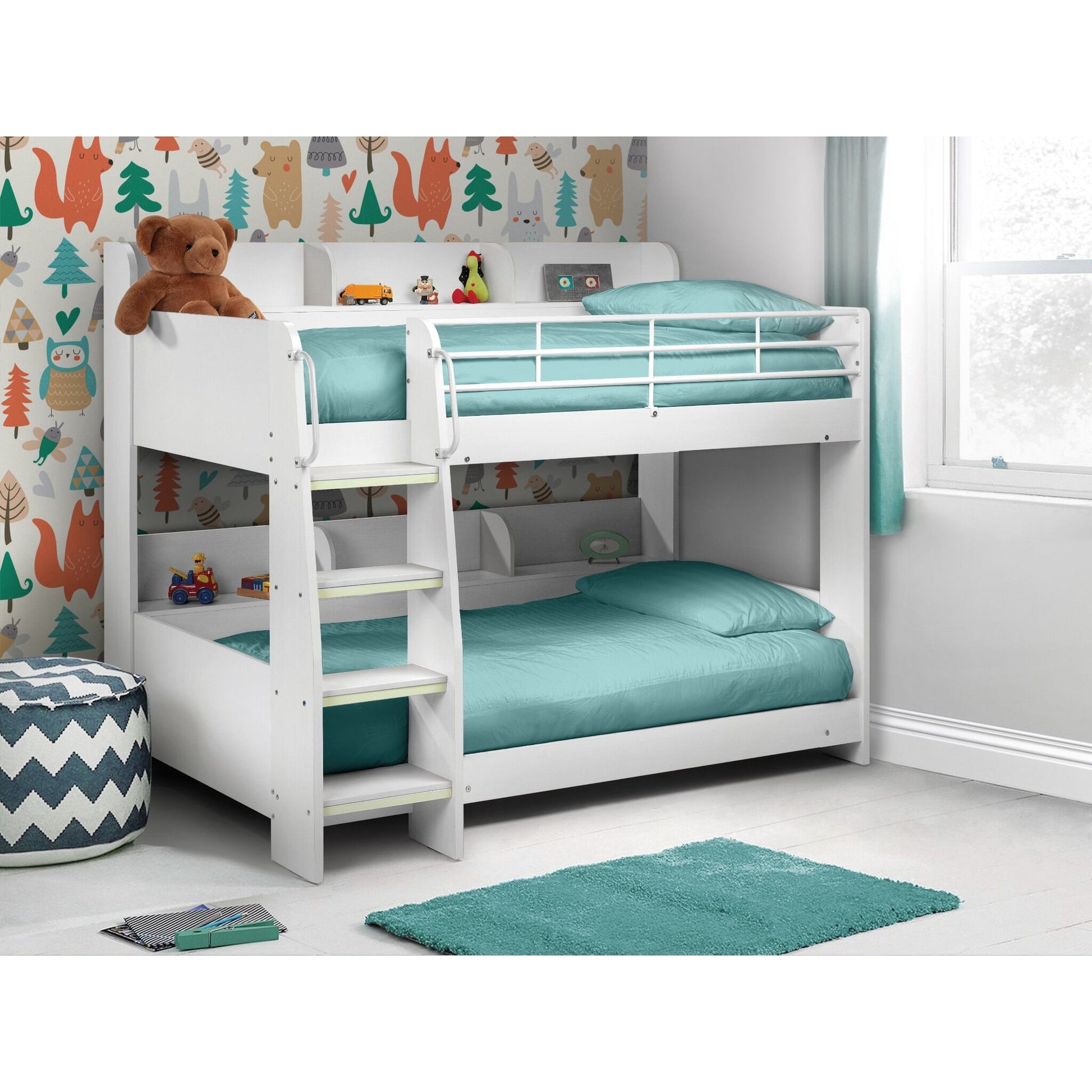 Domino Bunk Bed in white shown in a wider bedroom setting
