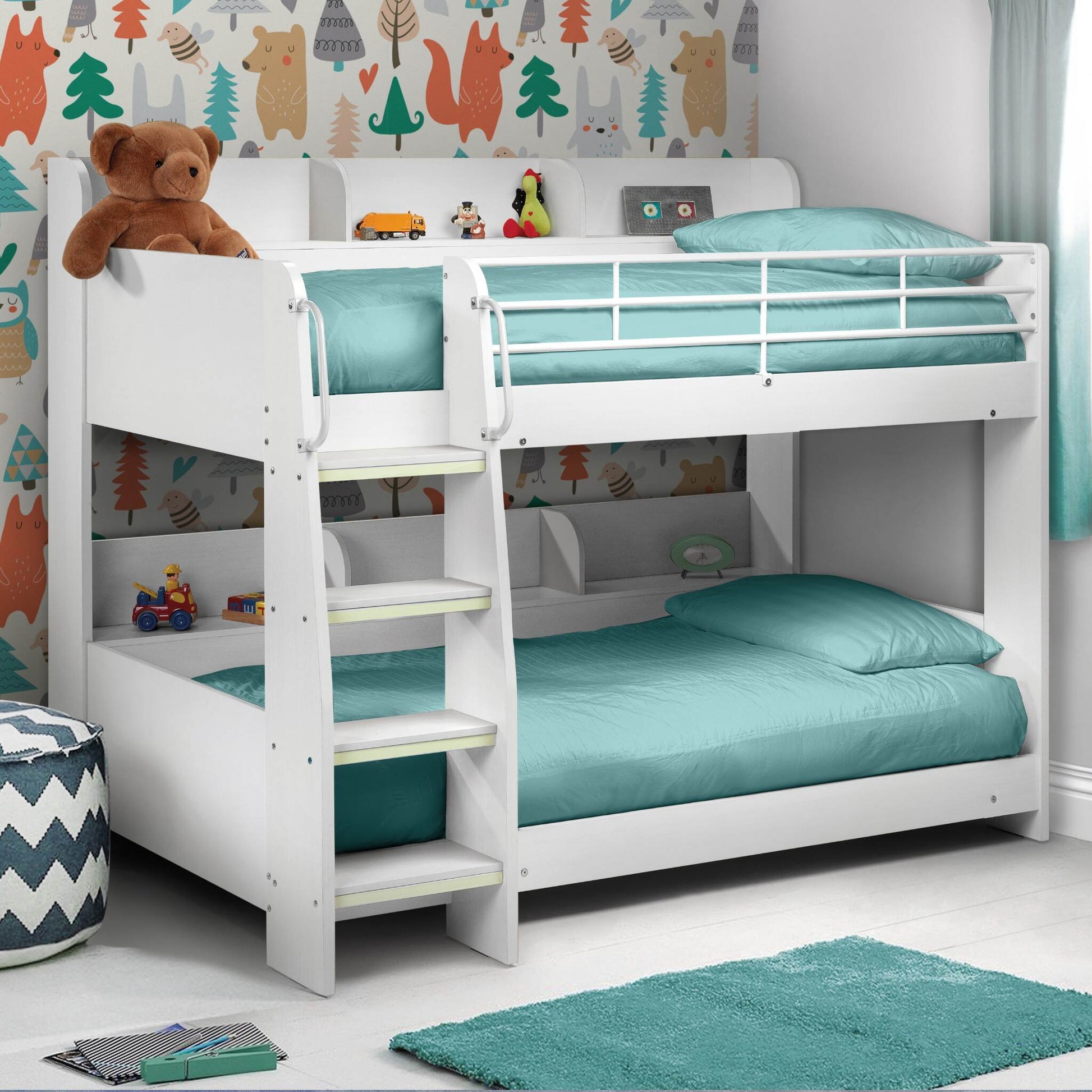 Domino Bunk Bed in white styled in a children's bedroom setting