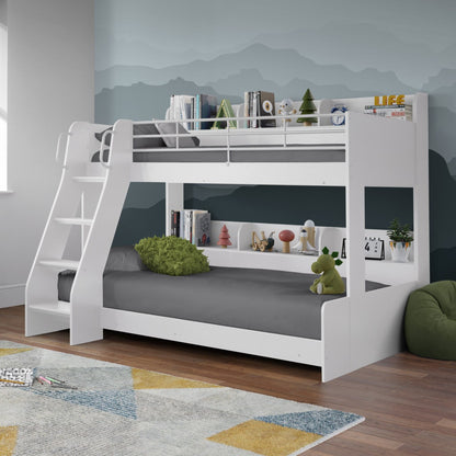 Domino Triple Sleeper Bunk Bed in white shown in a bedroom setting