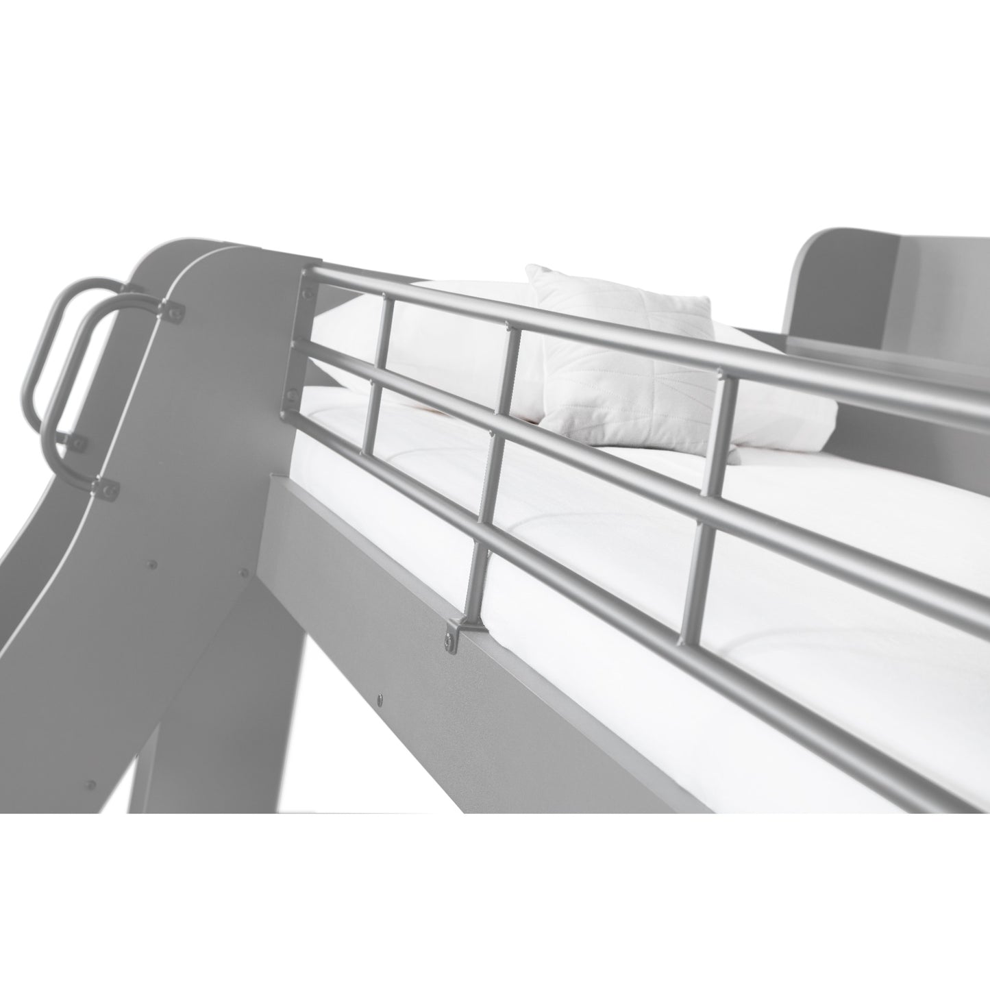 Metal staircase with handrails on a white background