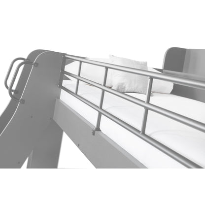 Metal staircase with handrails on a white background