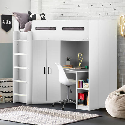 Hercules High Sleeper Storage Bed in white shown in a bedroom setting