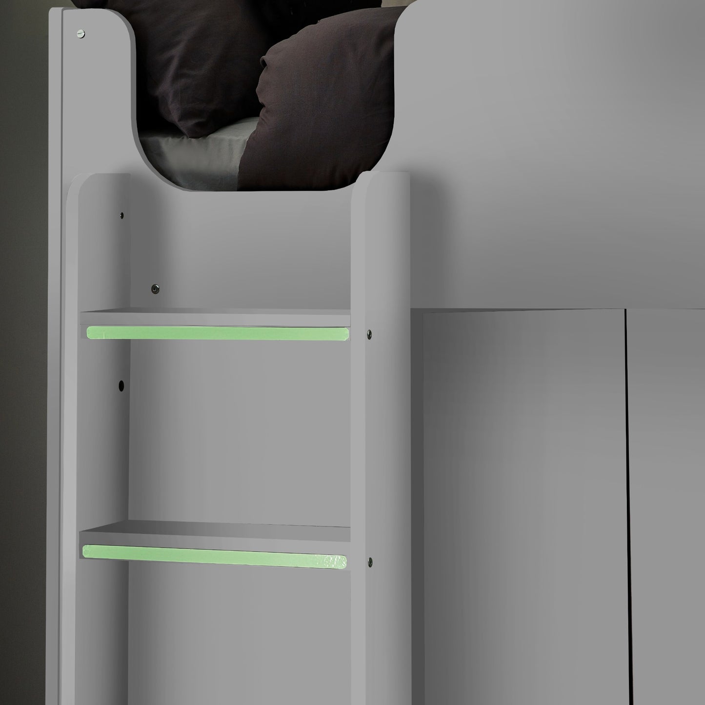 Glow-in-the-dark ladder steps of white Hercules High Sleeper Bed