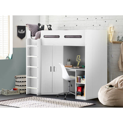 Hercules High Sleeper Bed in white, shown in a wider bedroom setting