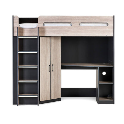 Front view of Hercules High Sleeper Bed in woodgrain and anthracite