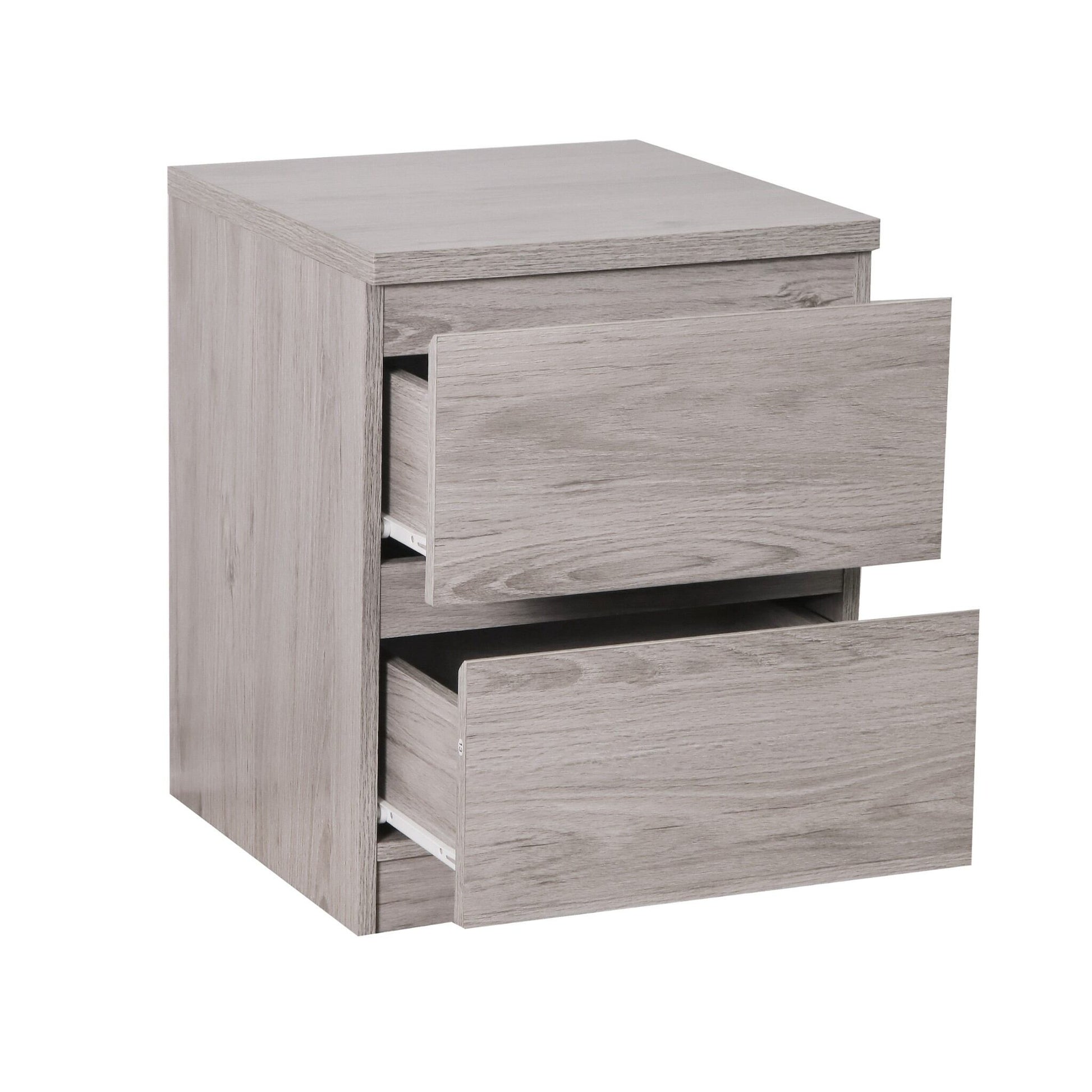 Jupiter 2-drawer bedside in grey oak with drawers half open