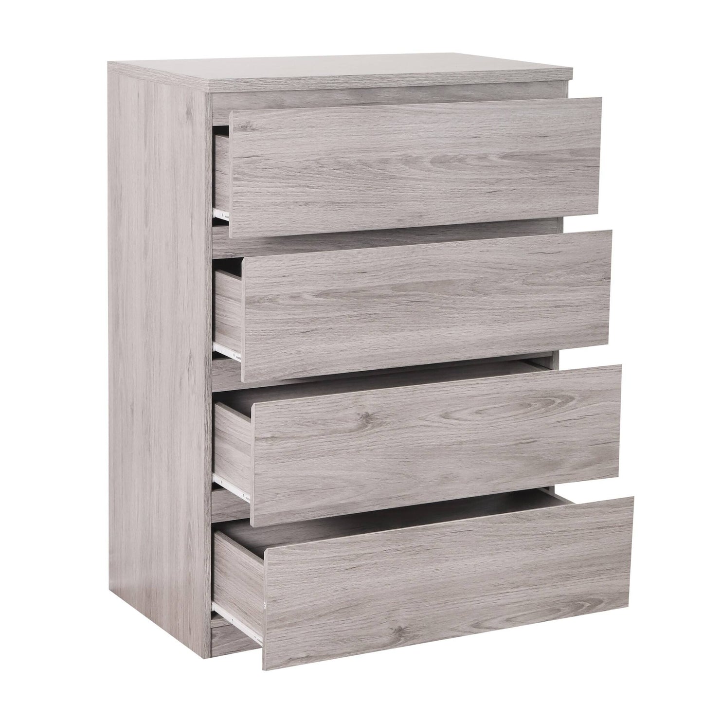 Jupiter 4-drawer chest in grey oak with drawers half open