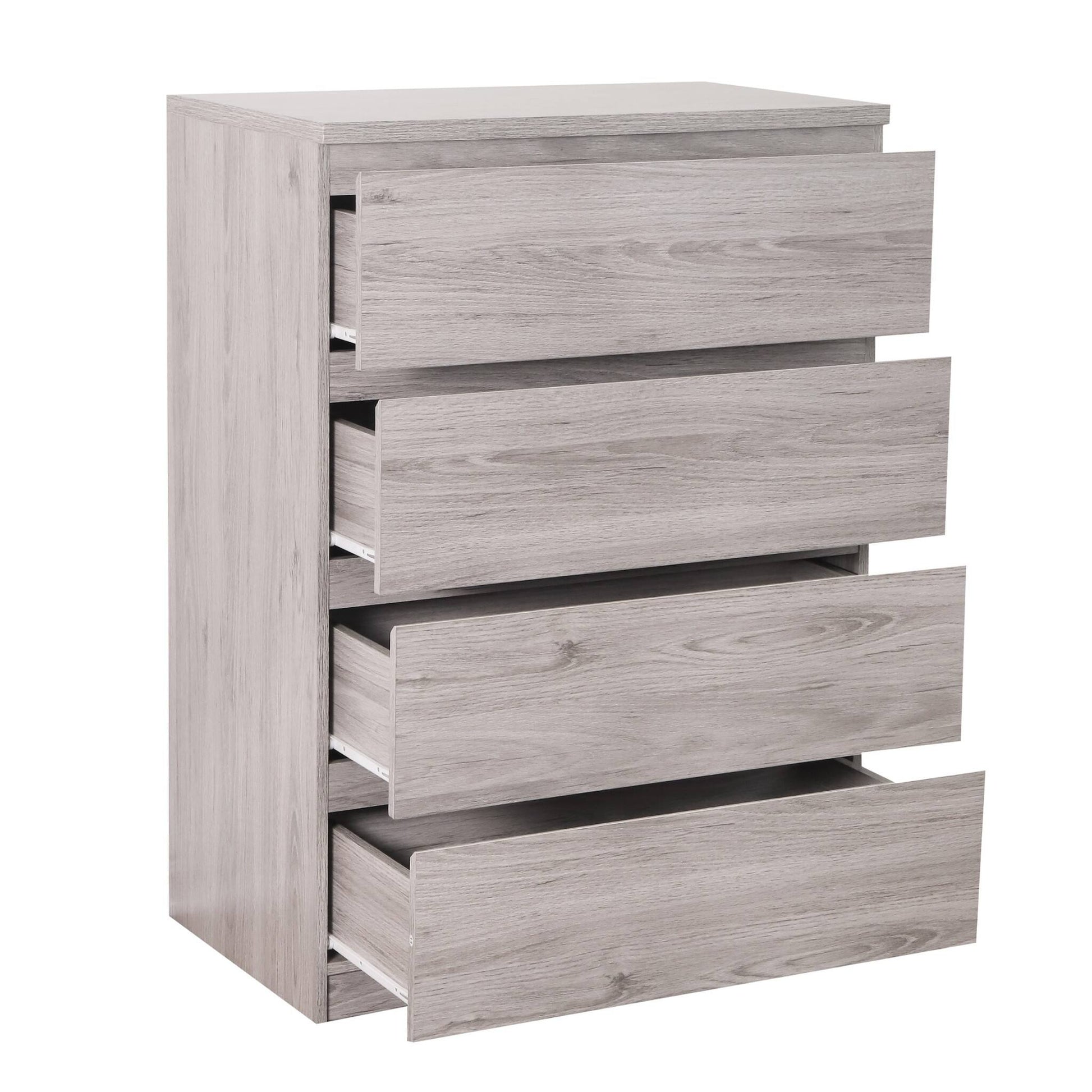 Jupiter 4-drawer chest in grey oak with drawers half open