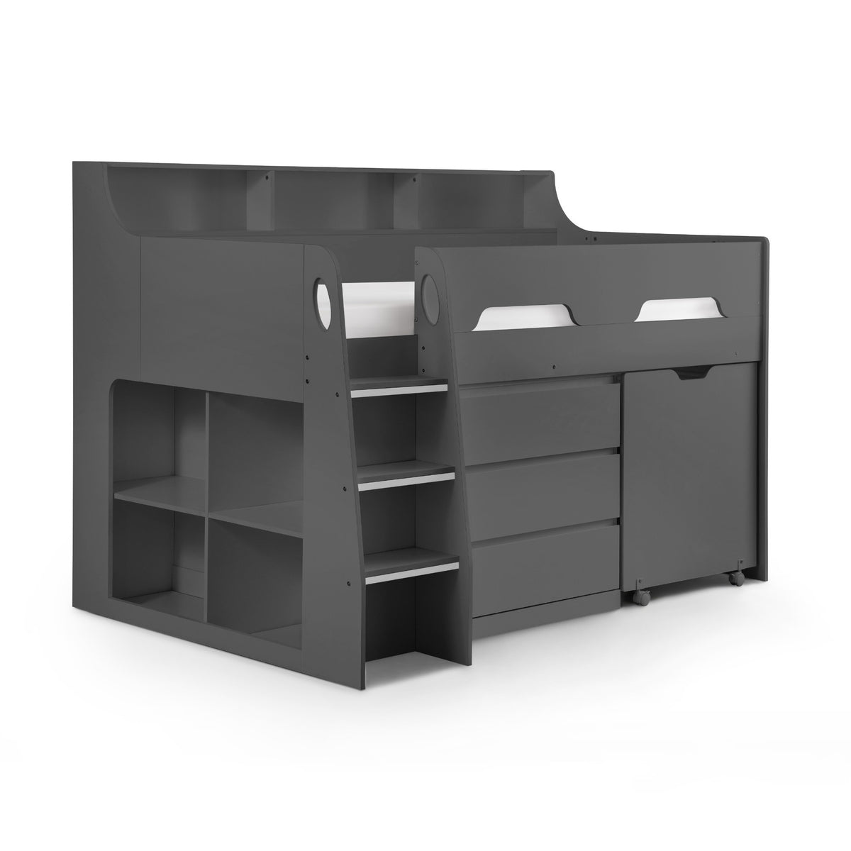Angled view of Jupiter Mid Sleeper Storage Bed in anthracite