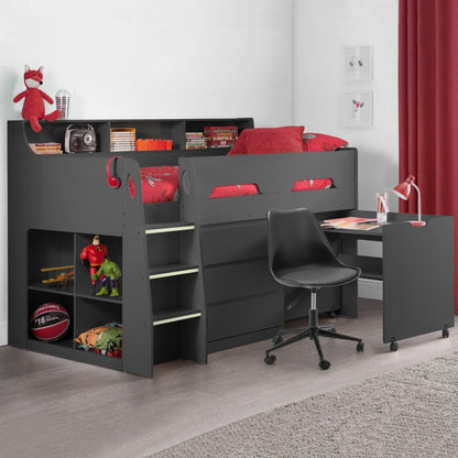 Jupiter Mid Sleeper Storage Bed in anthracite shown in a bedroom setting