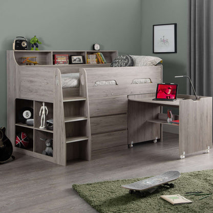 Jupiter Mid Sleeper Storage Bed in grey oak shown in a bedroom setting