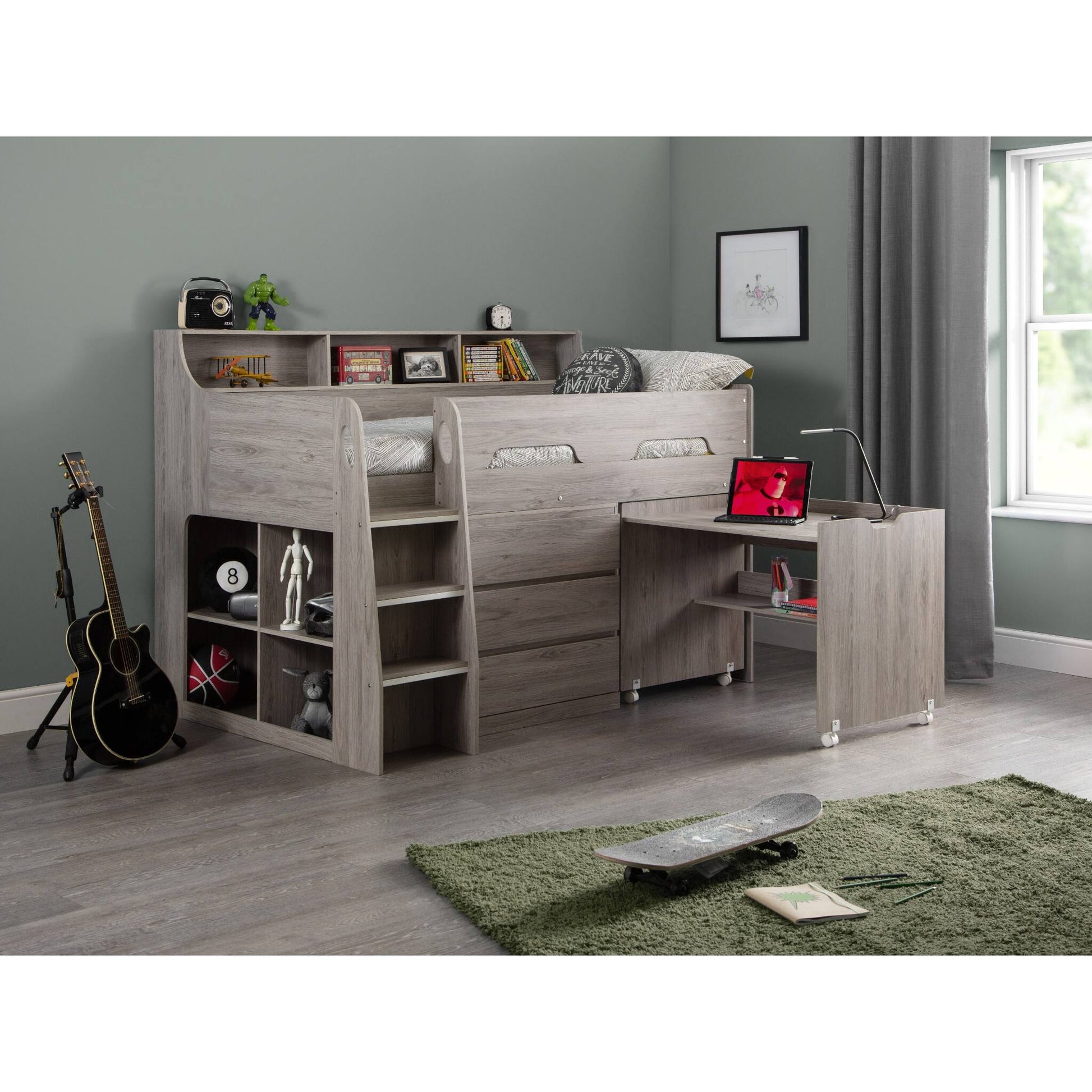 Wider view of Jupiter Mid Sleeper Storage Bed in grey oak