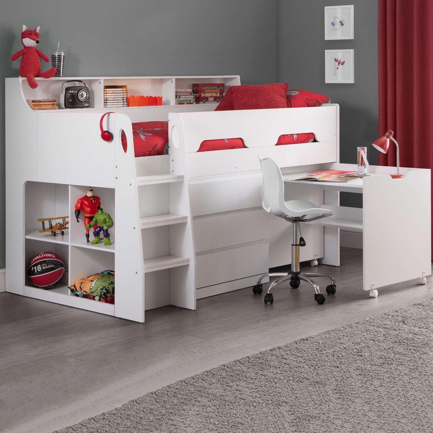 Jupiter Mid Sleeper Storage Bed in white shown in a bedroom setting